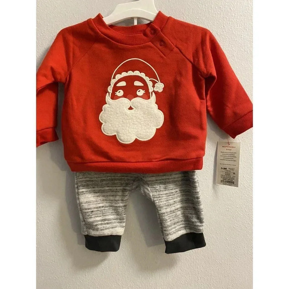 2 pc Toddler Boy 0-3 months Cat & Jack Santa Top & Bottom Set Red & Gray NWT - Picture 1 of 10